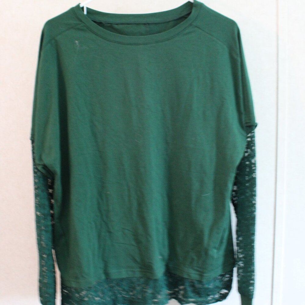 Sage Green Long-Sleeve Shirt with Lace Trim – Effortless Charm